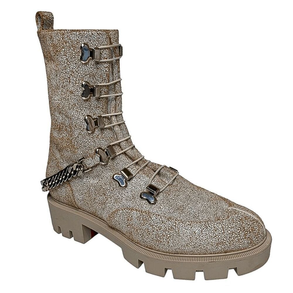 Christian Louboutin Horse Guarda Chain Strap Combat Boot Speckled EU 36.5 US 6.5